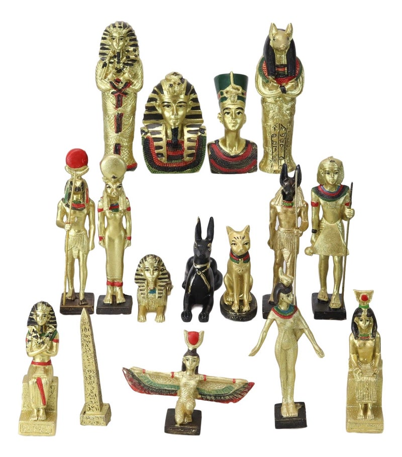 Ebros Gift Ebros Miniature Egyptian Gods and Goddesses Figurine Set of 16 Featuring Anubis Osiris Maat Isis Bastet Sekhmet Obelisk Sphinx King TUT Queen Nefertiti Mummy Hathor Horus and Seth - Image 3